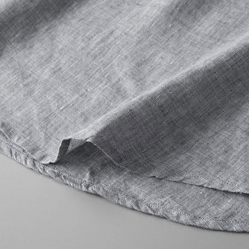 Buddha Stones Einfarbig Langarm Knopf Hemd Leinen Herren Kleidung - image 10