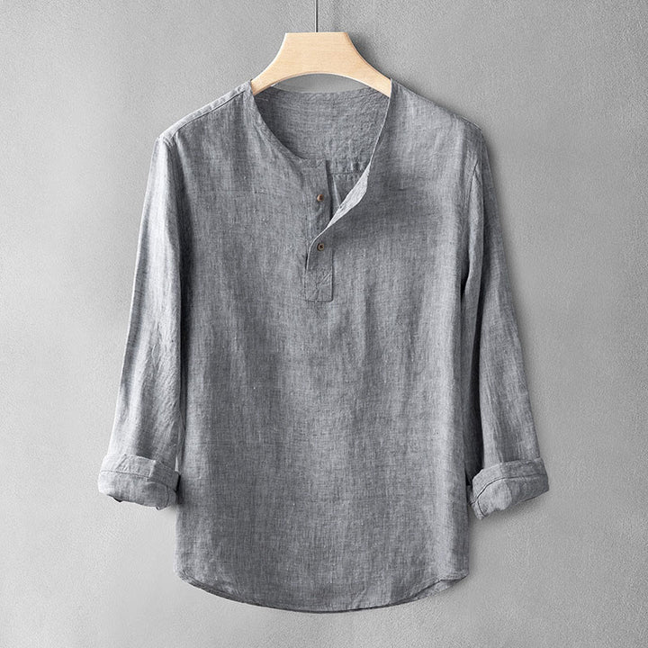 Buddha Stones Einfarbig Langarm Knopf Hemd Leinen Herren Kleidung - Dunkelgrau - US/ UK/AU42, EU52 (3XL) - image 2