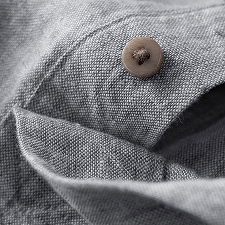 Buddha Stones Einfarbig Langarm Knopf Hemd Leinen Herren Kleidung - image 7