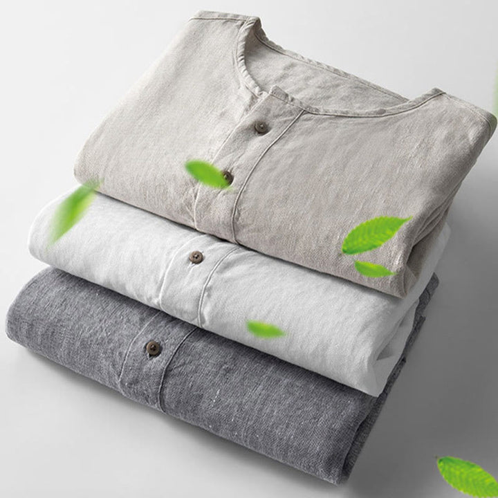 Buddha Stones Einfarbig Langarm Knopf Hemd Leinen Herren Kleidung - image 4