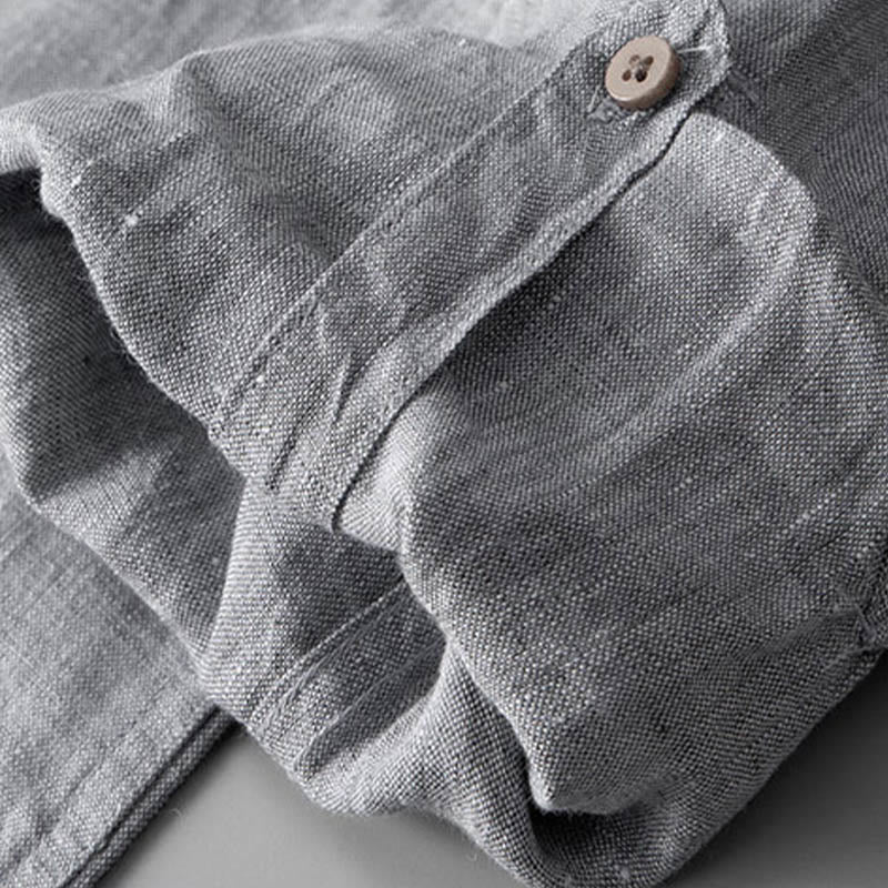 Buddha Stones Einfarbig Langarm Knopf Hemd Leinen Herren Kleidung - image 9