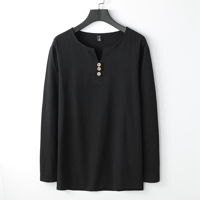 Buddha Stones Einfarbig Langarm Knopf Hemd Baumwolle Leinen Herren Kleidung - Schwarz - US/ UK/AU54, EU64 (9XL) - image 3