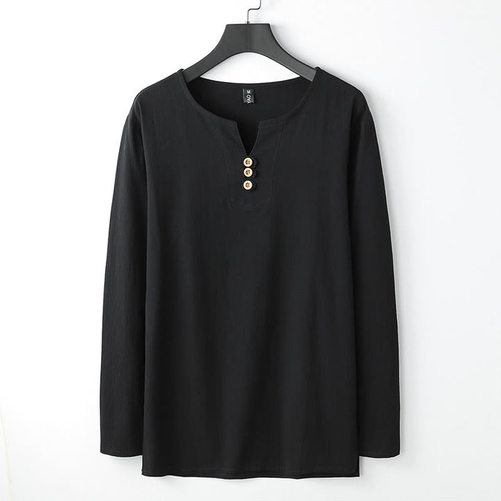 Buddha Stones Einfarbig Langarm Knopf Hemd Baumwolle Leinen Herren Kleidung - Schwarz - US/ UK/AU54, EU64 (9XL) - image 3