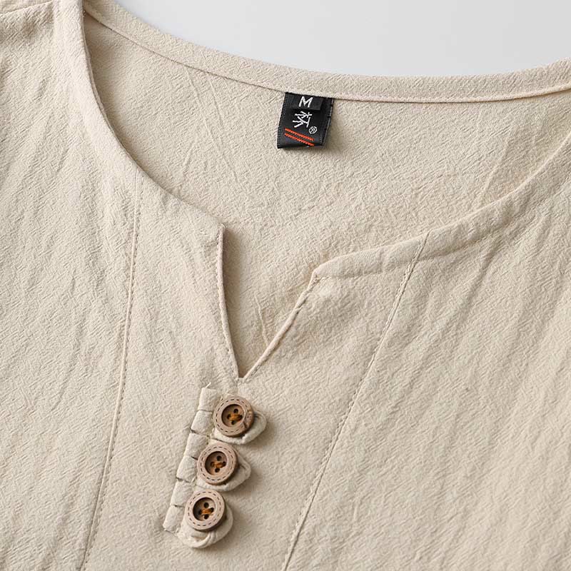 Buddha Stones Einfarbig Langarm Knopf Hemd Baumwolle Leinen Herren Kleidung - image 5