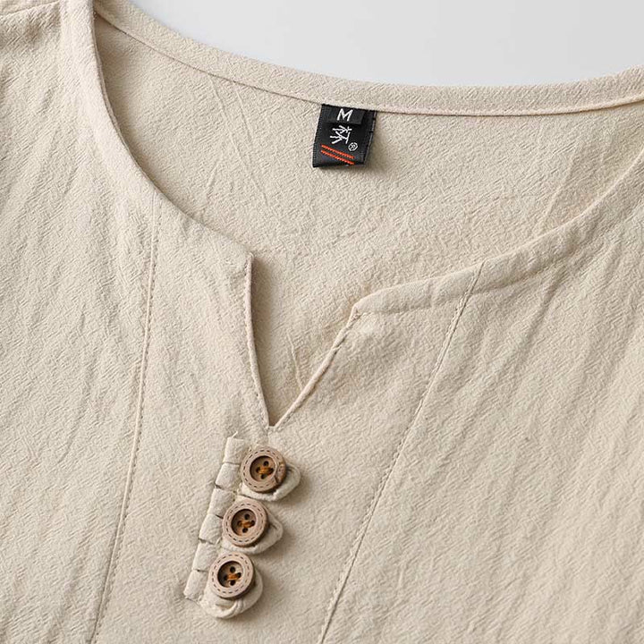 Buddha Stones Einfarbig Langarm Knopf Hemd Baumwolle Leinen Herren Kleidung - image 5