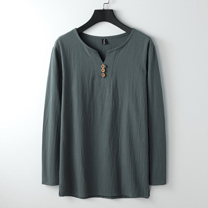 Buddha Stones Einfarbig Langarm Knopf Hemd Baumwolle Leinen Herren Kleidung - Kadettenblau - US/ UK/AU54, EU64 (9XL) - image 2