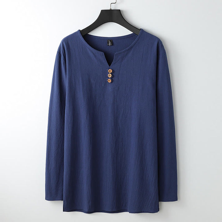 Buddha Stones Einfarbig Langarm Knopf Hemd Baumwolle Leinen Herren Kleidung - Marine - US/ UK/AU54, EU64 (9XL) - image 0