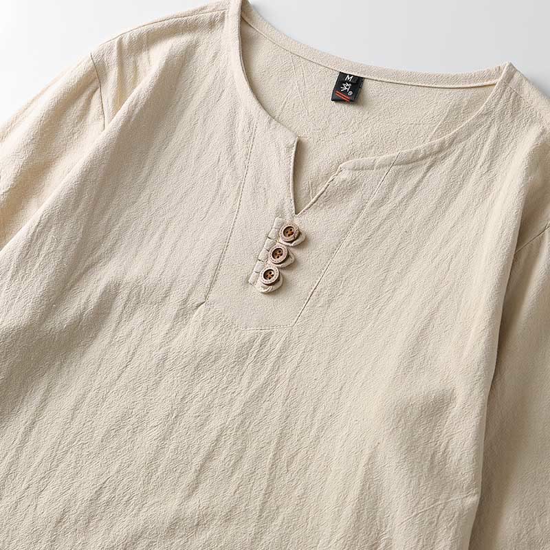 Buddha Stones Einfarbig Langarm Knopf Hemd Baumwolle Leinen Herren Kleidung - image 6