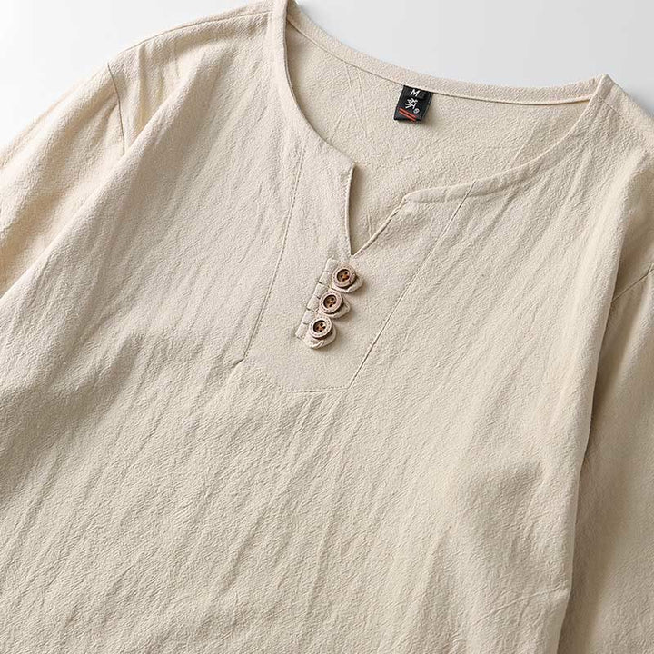 Buddha Stones Einfarbig Langarm Knopf Hemd Baumwolle Leinen Herren Kleidung - image 6