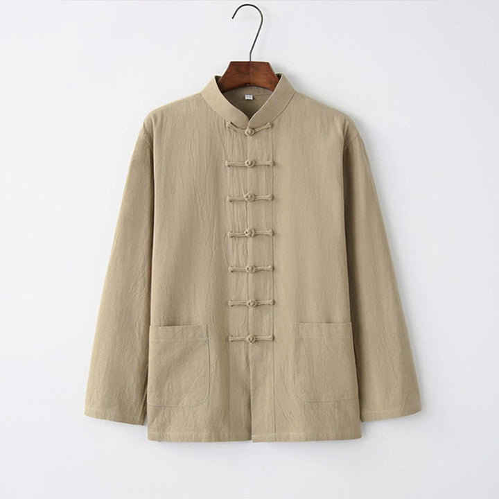 Buddha Stones Tang Frosch-Knopf Langarmhemd Baumwolle Herrenbekleidung - Bräunen - US/ UK/AU44, EU54 (4XL) - image 7