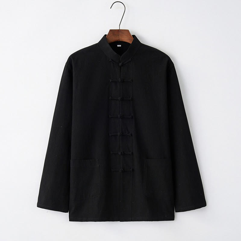 Buddha Stones Tang Frosch-Knopf Langarmhemd Baumwolle Herrenbekleidung - Schwarz - US/ UK/AU44, EU54 (4XL) - image 2