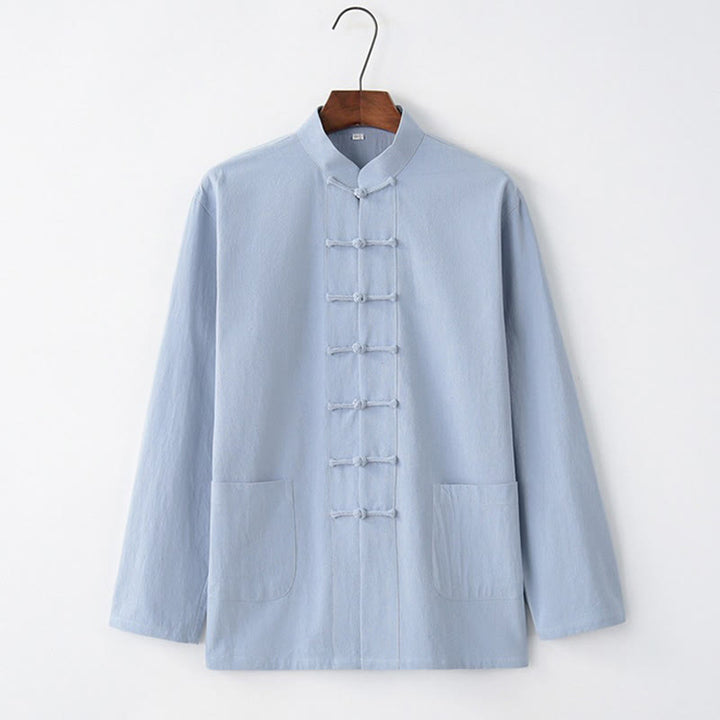 Buddha Stones Tang Frosch-Knopf Langarmhemd Baumwolle Herrenbekleidung - HellHimmelBlau - US/ UK/AU44，EU54 (4XL) - image 6