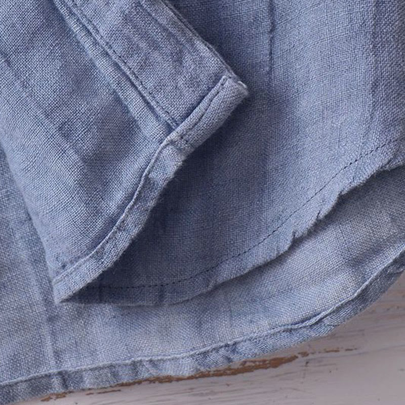 Buddha Stones Herrenhemd, einfarbig, Revers, kurzärmlig, bequem, geknöpft, Bügelfalte, Baumwoll-Leinen-Hemd - image 2