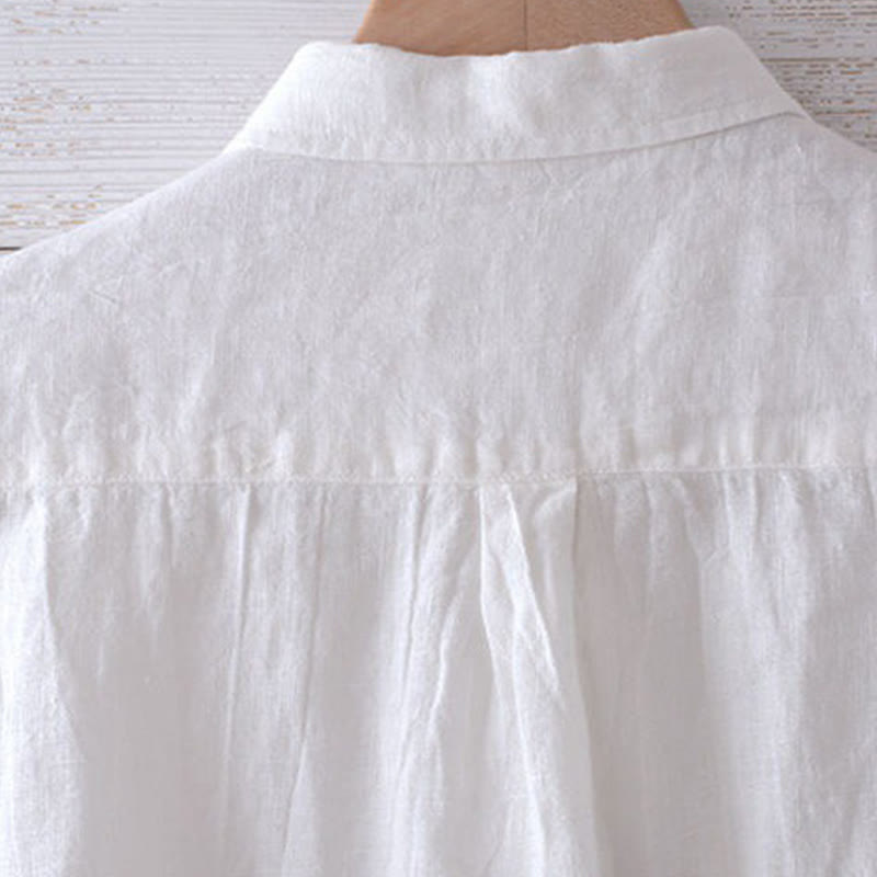 Buddha Stones Herrenhemd, einfarbig, Revers, kurzärmlig, bequem, geknöpft, Bügelfalte, Baumwoll-Leinen-Hemd - image 13