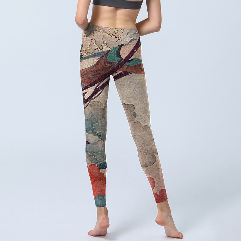 Buddha Stones Dunhuang Fliegende Apsaras Glückverheißende Wolken Print Fitness Leggings Damen Yogahose