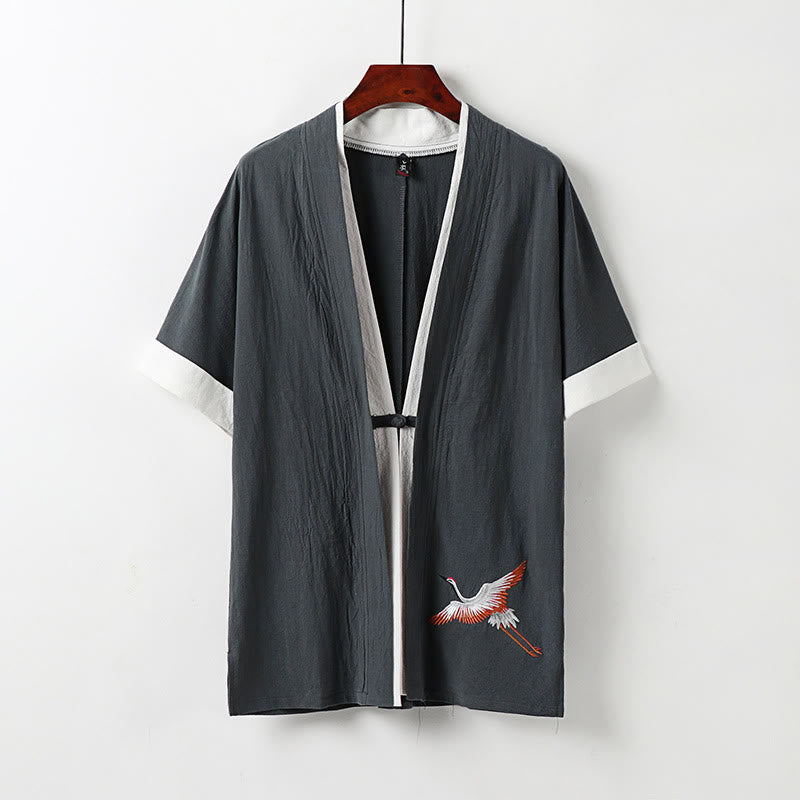 Buddha Stones Fake Zweiteiliges Herren-Halbarm-Cardigan-Stickerei Hanfu Comfort Baumwollhemd - Grau - US/ UK/AU54，EU64 (9XL) - image 11