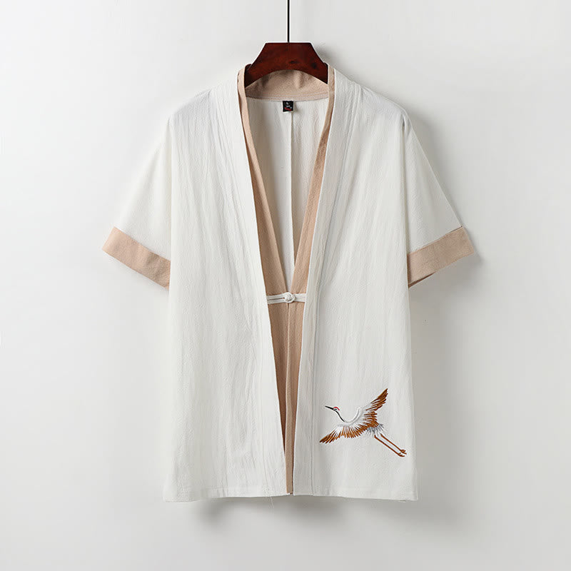 Zweiteiliger Herren-Kimono mit Buddha Stones Motiv, halben Ärmeln und Stickerei, Hanfu-Stil, bequemer Baumwoll-Komfort. - Weiß - US/UK/AU54, EU64 (9XL) - image 0