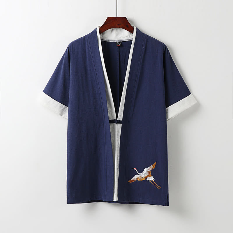Zweiteiliger Herren-Kimono mit Buddha Stones Motiv, halben Ärmeln und Stickerei, Hanfu-Stil, bequemer Baumwoll-Komfort. - Dunkelblau - US/ UK/AU54, EU64 (9XL) - image 2