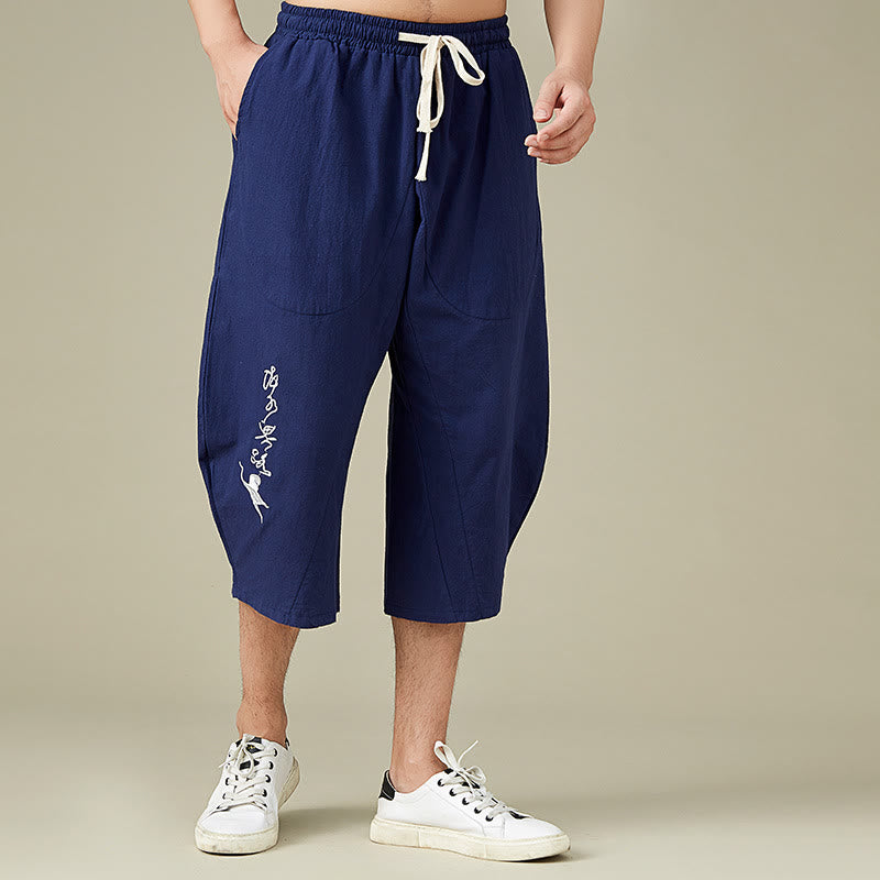 Buddha Stones Lässige, einfarbige Shorts mit geradem Bein für Herren mit Taschen, Freizeithose aus Baumwolle für Herren - image 12