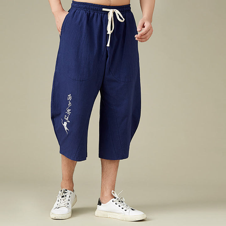 Buddha Stones Lässige, einfarbige Shorts mit geradem Bein für Herren mit Taschen, Freizeithose aus Baumwolle für Herren - image 13