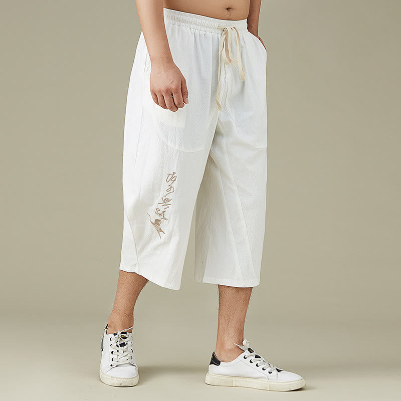 Buddha Stones Lässige, einfarbige Shorts mit geradem Bein für Herren mit Taschen, Freizeithose aus Baumwolle für Herren - image 2