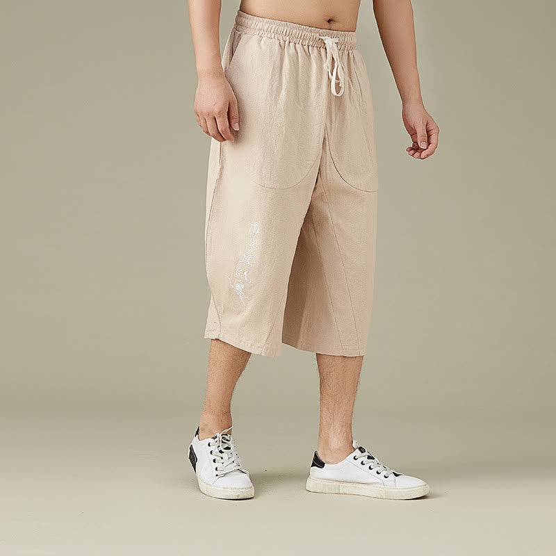 Buddha Stones Lässige, einfarbige Shorts mit geradem Bein für Herren mit Taschen, Freizeithose aus Baumwolle für Herren - image 10