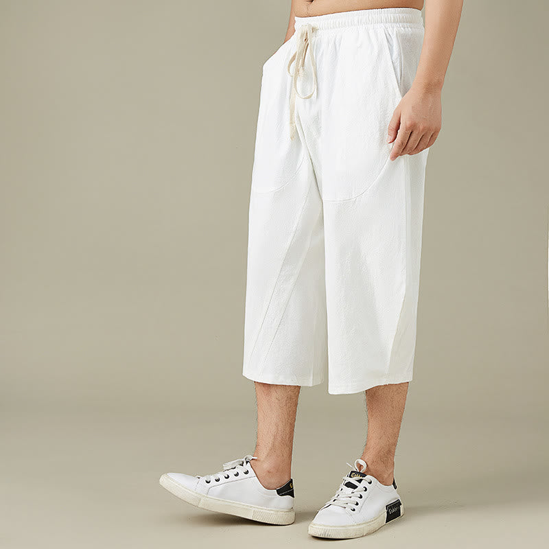 Buddha Stones Lässige, einfarbige Shorts mit geradem Bein für Herren mit Taschen, Freizeithose aus Baumwolle für Herren - image 3