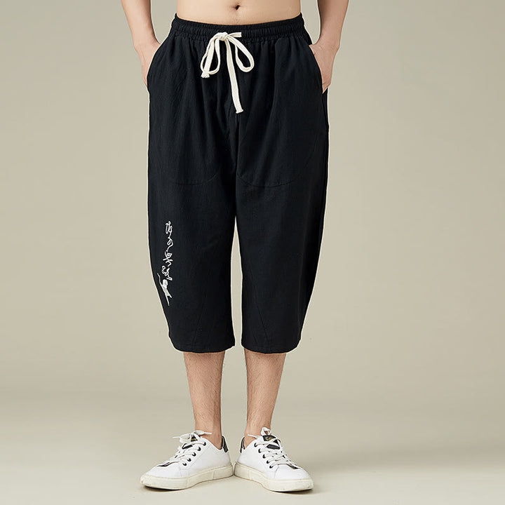 Buddha Stones Lässige, einfarbige Shorts mit geradem Bein für Herren mit Taschen, Freizeithose aus Baumwolle für Herren - Schwarz - US/ UK/AU54，EU64 (9XL) - image 6