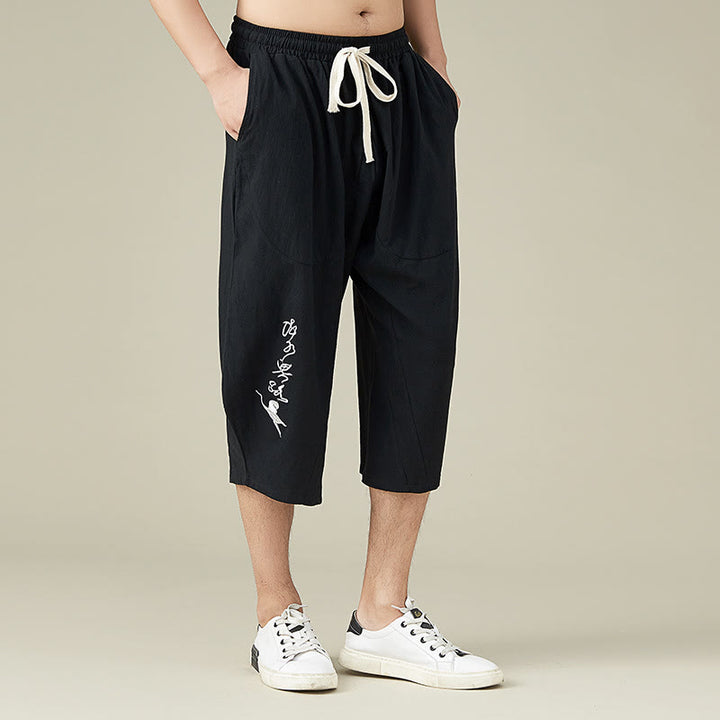 Buddha Stones Lässige, einfarbige Shorts mit geradem Bein für Herren mit Taschen, Freizeithose aus Baumwolle für Herren - image 8