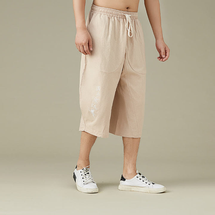 Buddha Stones Lässige, einfarbige Shorts mit geradem Bein für Herren mit Taschen, Freizeithose aus Baumwolle für Herren - image 9