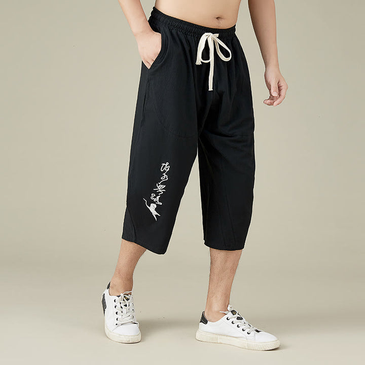 Buddha Stones Lässige, einfarbige Shorts mit geradem Bein für Herren mit Taschen, Freizeithose aus Baumwolle für Herren - image 6