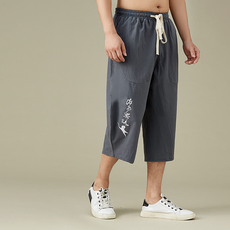 Buddha Stones Lässige, einfarbige Shorts mit geradem Bein für Herren mit Taschen, Freizeithose aus Baumwolle für Herren - image 4