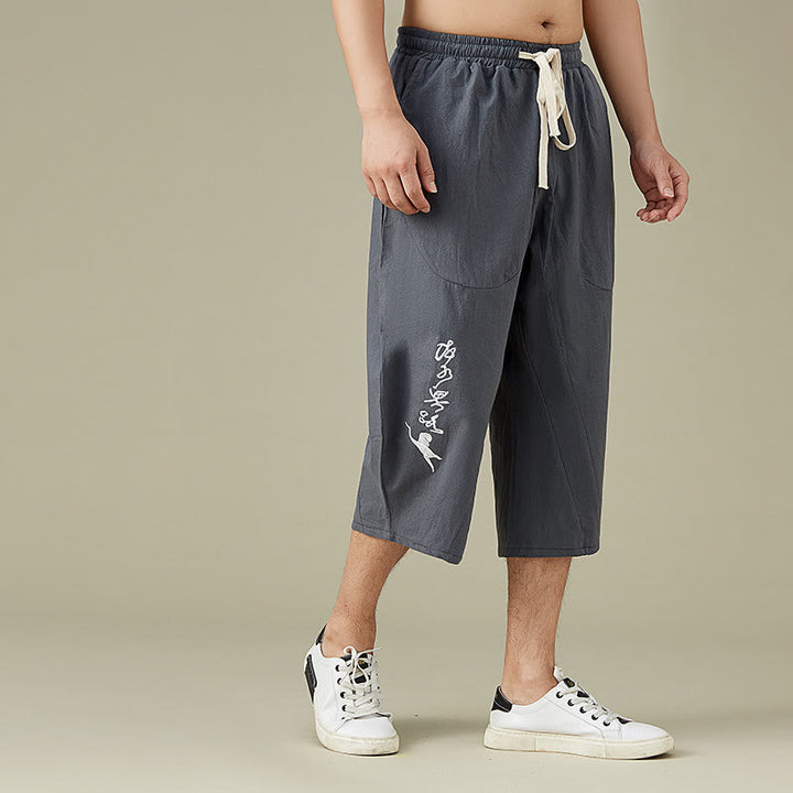 Buddha Stones Lässige, einfarbige Shorts mit geradem Bein für Herren mit Taschen, Freizeithose aus Baumwolle für Herren - image 4