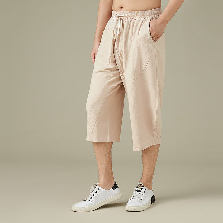 Buddha Stones Lässige, einfarbige Shorts mit geradem Bein für Herren mit Taschen, Freizeithose aus Baumwolle für Herren - image 11
