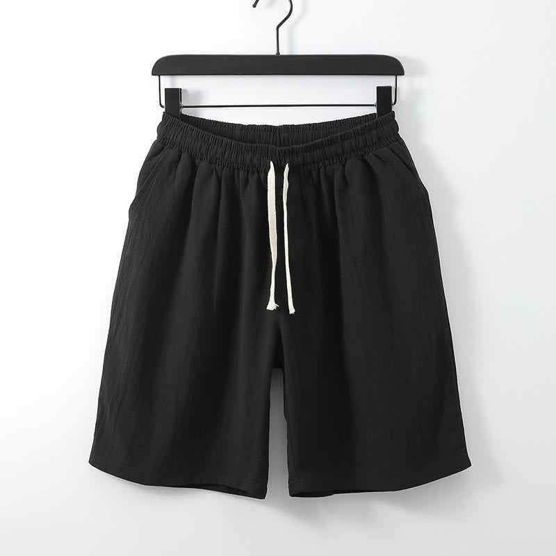 Buddha Stones Lässige, einfarbige, gerade Shorts für Herren mit Taschen, Baumwollshorts für Herren - Schwarz - US/ UK/AU54，EU64 (9XL) - image 2