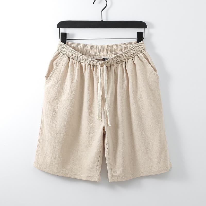 Buddha Stones Lässige, einfarbige, gerade Shorts für Herren mit Taschen, Baumwollshorts für Herren - Blanchierte Mandeln - US/ UK/AU54，EU64 (9XL) - image 4