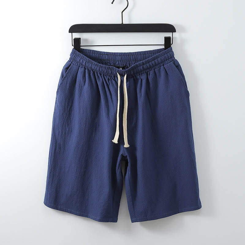 Buddha Stones Lässige, einfarbige, gerade Shorts für Herren mit Taschen, Baumwollshorts für Herren - Dunkelblau - US/ UK/AU54, EU64 (9XL) - image 2
