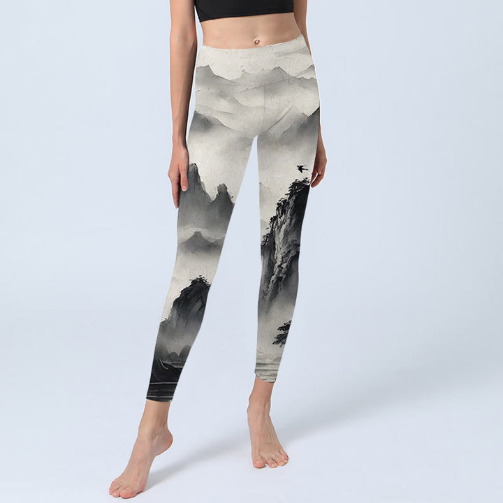 Buddha Stones Splash-Tinte Landschaftsmalerei Print Fitness Leggings Damen Yogahose