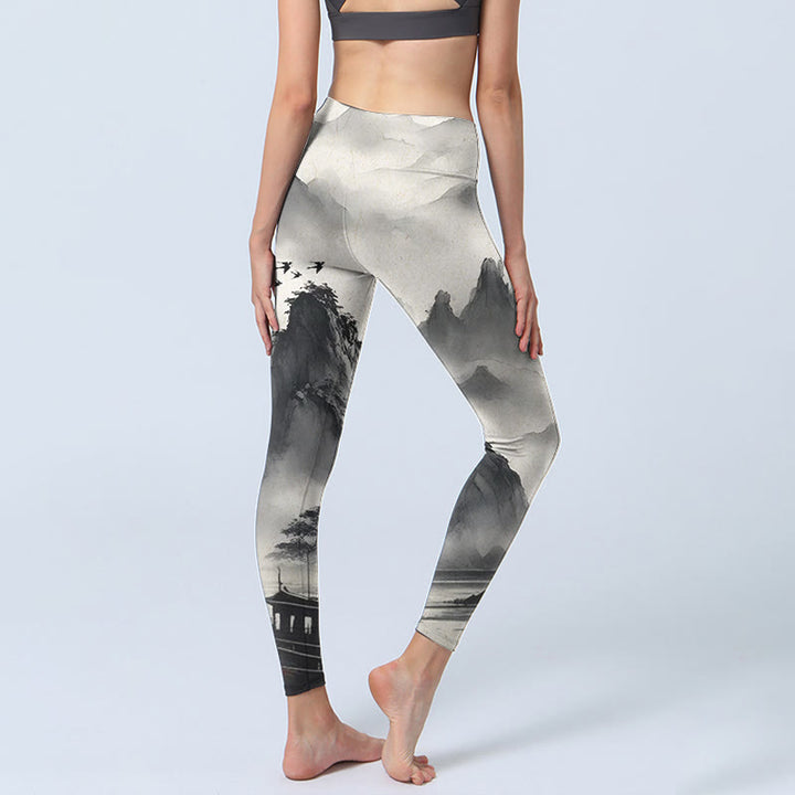 Buddha Stones Splash-Tinte Landschaftsmalerei Print Fitness Leggings Damen Yogahose