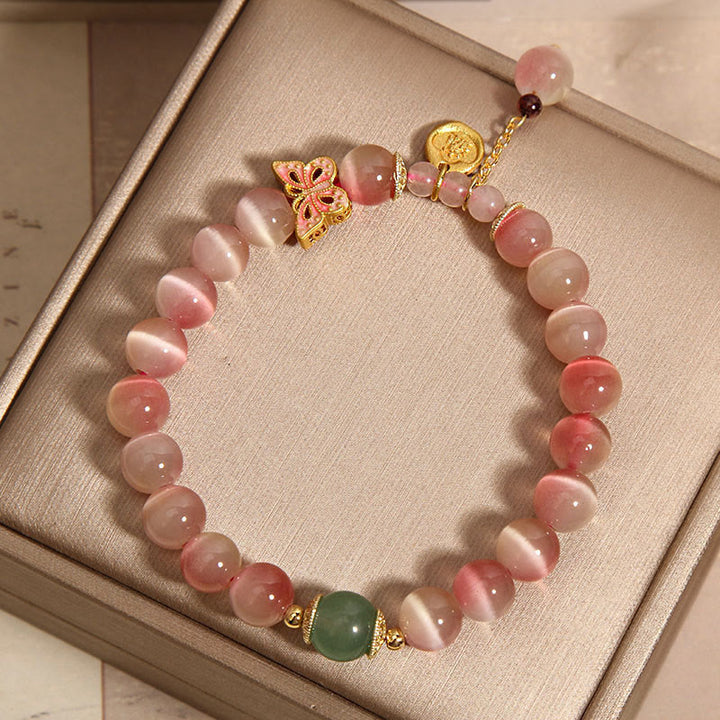 Buddha Stones Farbverlauf Rosa Katzenauge Schmetterling Peace Armband