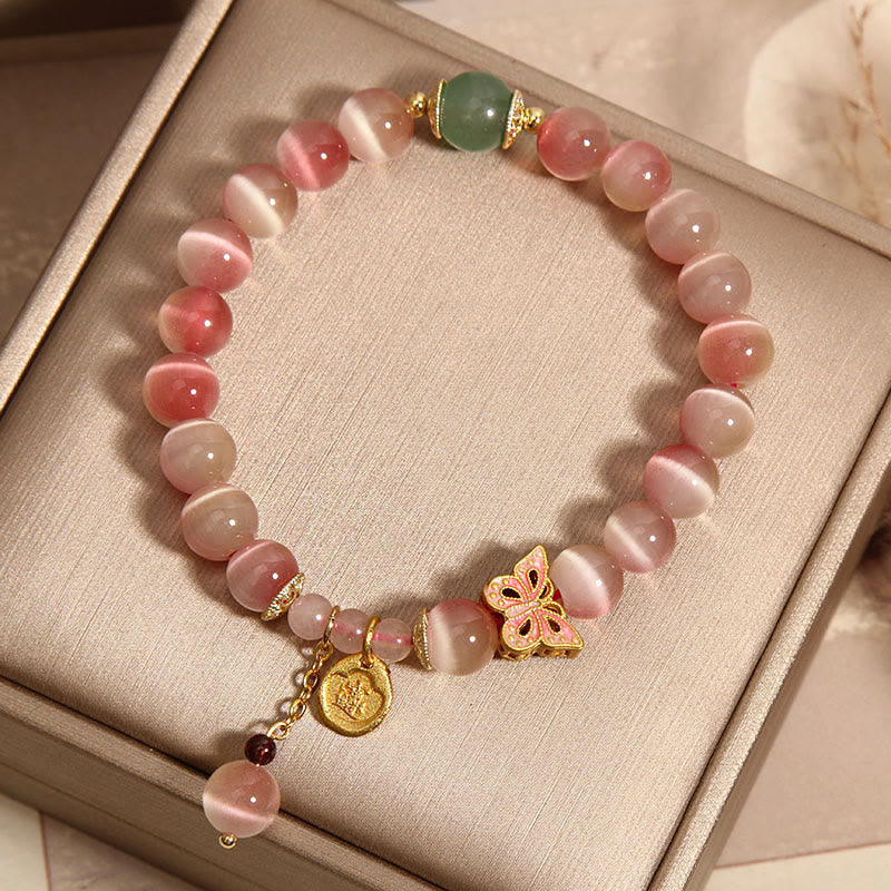 Buddha Stones Farbverlauf Rosa Katzenauge Schmetterling Peace Armband