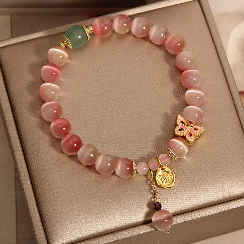 Buddha Stones Farbverlauf Rosa Katzenauge Schmetterling Peace Armband