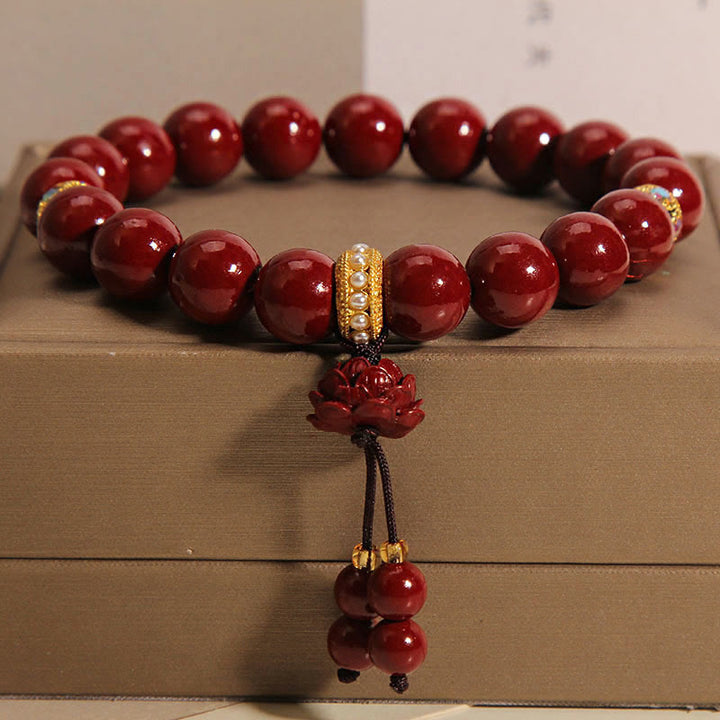 Buddha Stones Zinnober Lotus Segen Charm Armband