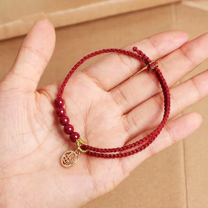 Buddha Stones Zinnober Fu Charakter Perlen Segen rote Schnur handgemachte geflochtene Armband