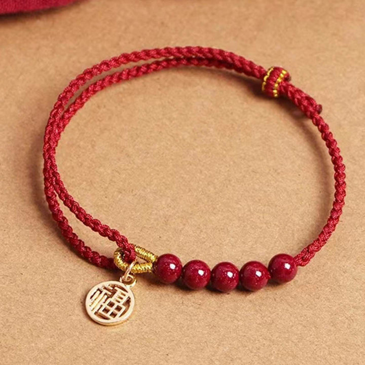 Buddha Stones Zinnober Fu Charakter Perlen Segen rote Schnur handgemachte geflochtene Armband