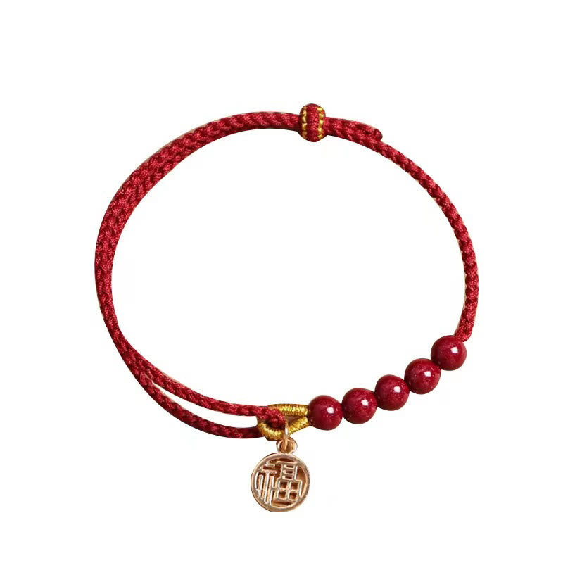 Buddha Stones Zinnober Fu Charakter Perlen Segen rote Schnur handgemachte geflochtene Armband