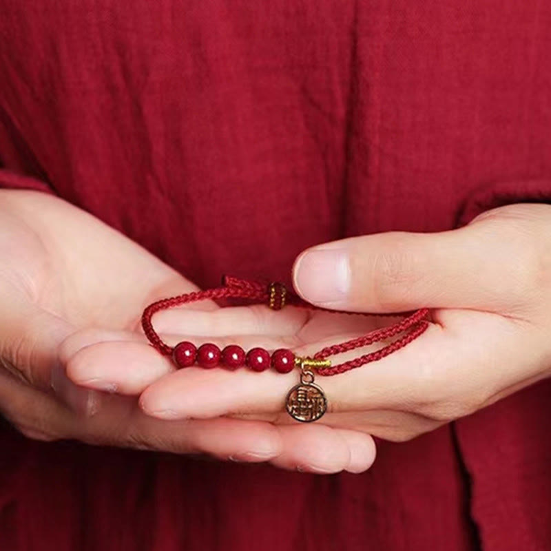 Buddha Stones Zinnober Fu Charakter Perlen Segen rote Schnur handgemachte geflochtene Armband