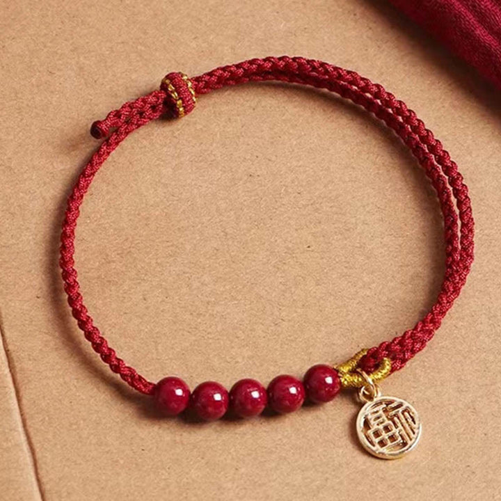 Buddha Stones Zinnober Fu Charakter Perlen Segen rote Schnur handgemachte geflochtene Armband