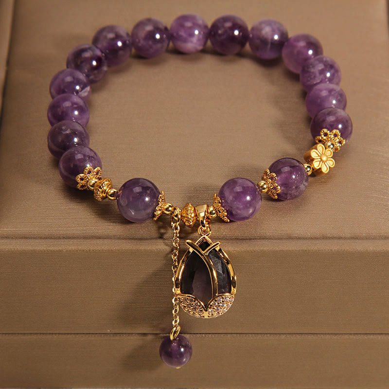 Buddha Stones Amethyst-Lilien-Charm-Armband für Balance und Heilung - image 1