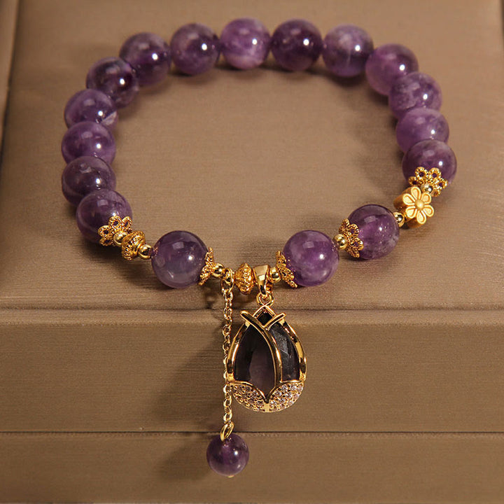 Buddha Stones Amethyst-Lilien-Charm-Armband für Balance und Heilung - image 1